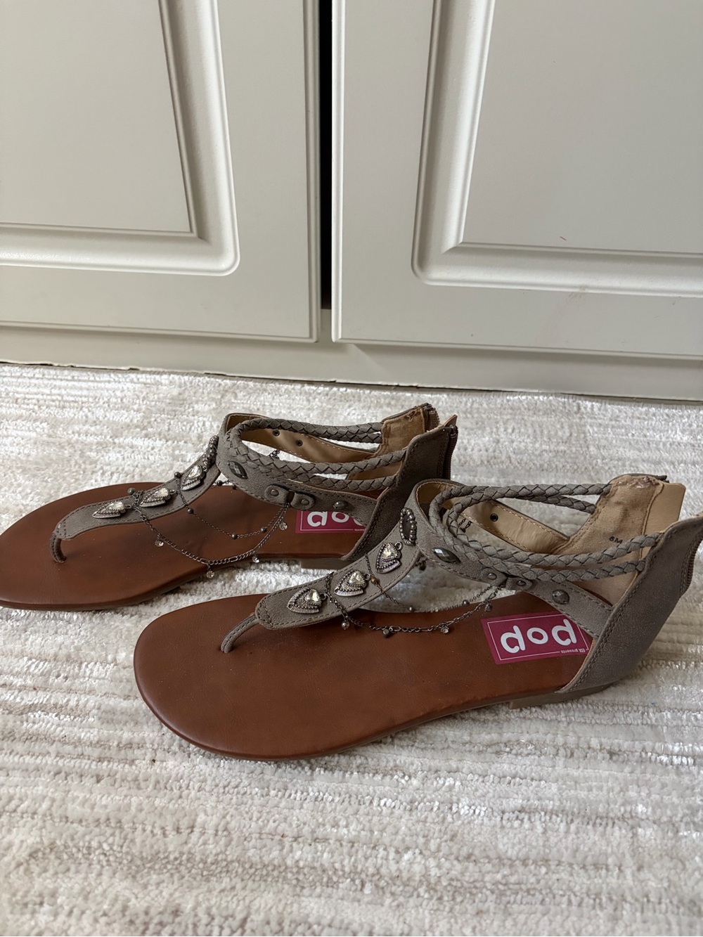 pop Taupe Braided Gladiator Studded Sandals